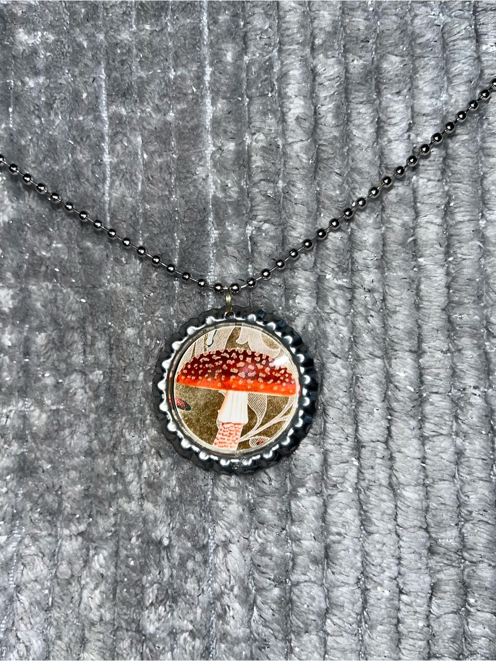 Handmade Red Mushroom Bottle Cap Pendant Necklace - Unknown Brand